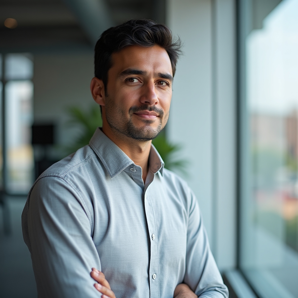 Consultor de planificación financiera, hombre de treinta años, ropa de negocios casual, expresión atenta